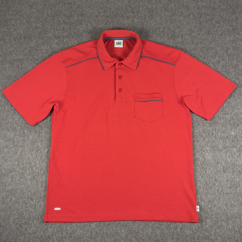 ALO CoolFit Polo Shirt Mens Small Red Solid Golf Performance Mesh Pocket